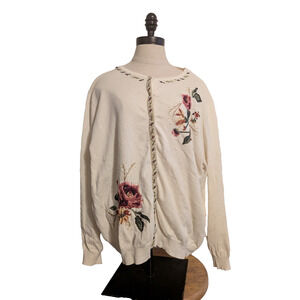 tiara‎ women vintage embroidered cardigan cream floral size 22